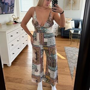 Free People Women's Printed Deep-V Wide-Leg Jumpsuit - Multi